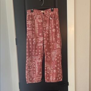 Free People Pink Paisley Ankle Pants